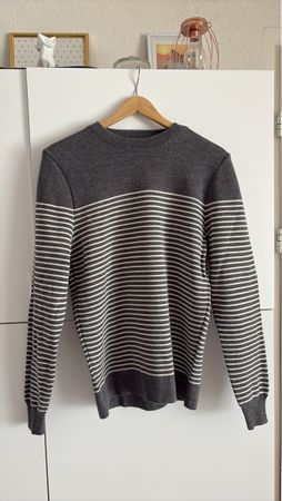 Pull rayé Zara gris et blanc, taille M