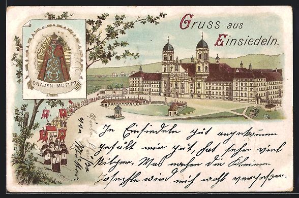 Cartes postales: Litho Einsiedeln, Kloster mit Prozession – D'occasion à Berlin par bartko-reher