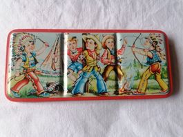 Alter Malkasten Mit Cowboys und Indianer Motiv. 60er Jahre