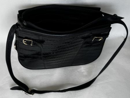 Elegante Schultertasche schwarz mit Kroko-Prägung