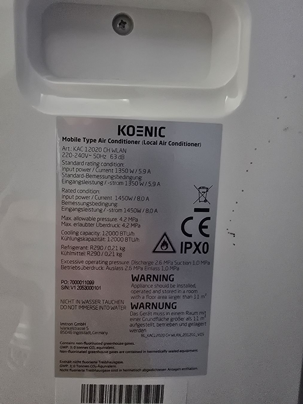 König Condizionatori: Klimagerät Koenic KAC 12020 – Usato da Niederglatt ZH venduto da AlexK94 3