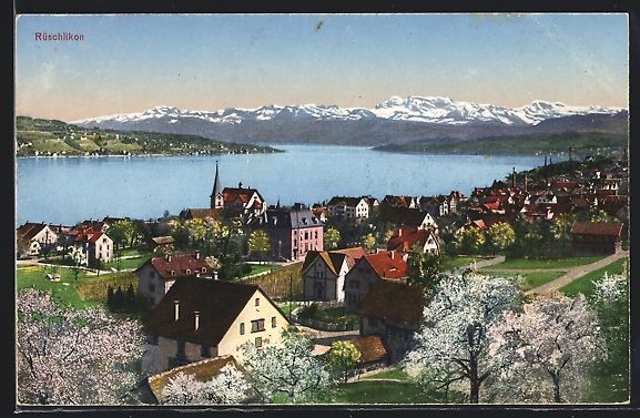 Cartoline postali: Rüschlikon, Ortsansicht mit Wasserblick – Usato da Berlin venduto da bartko-reher