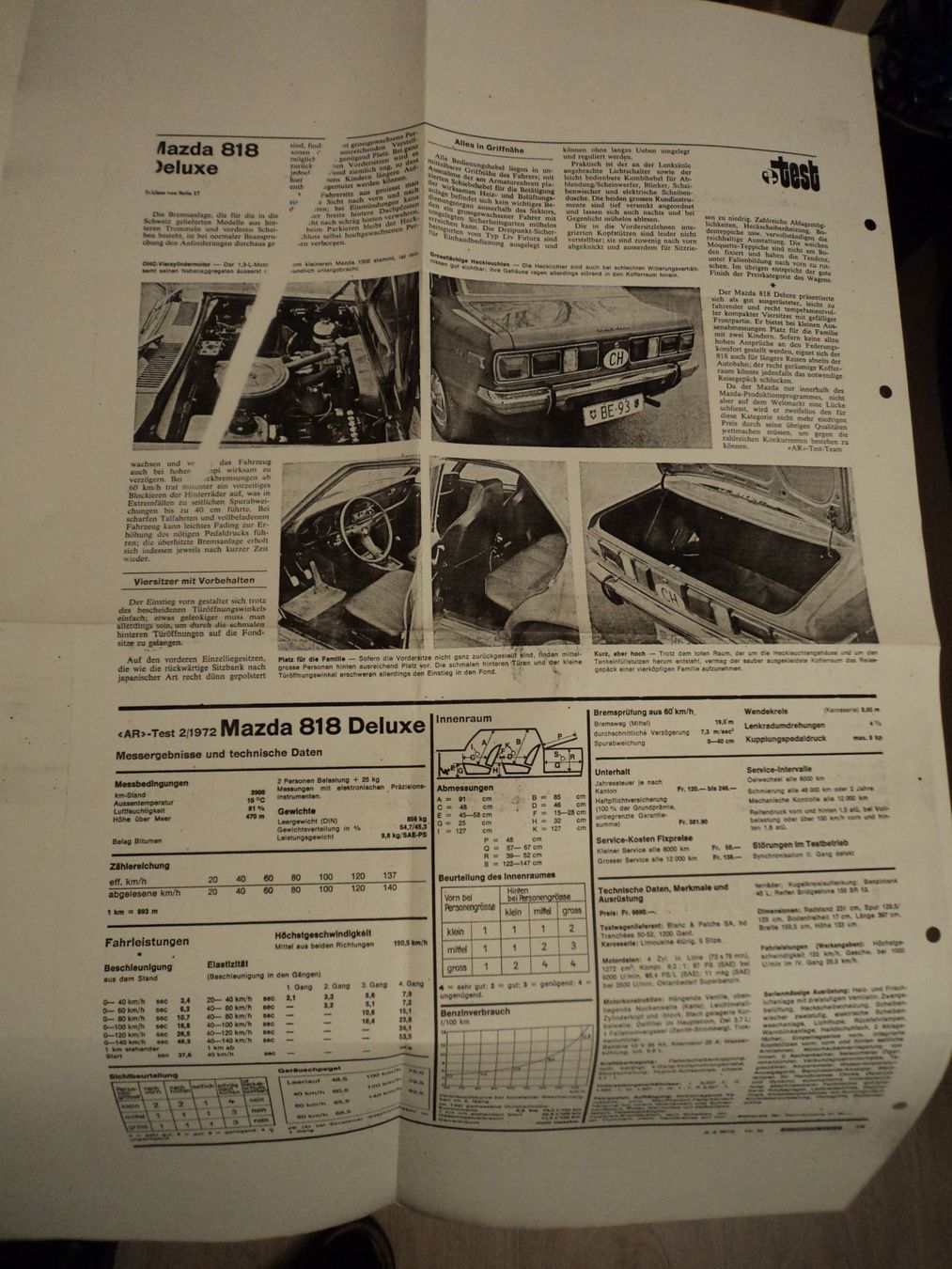 Mazda Dokumente: Prospekt Test AR Mazda 818 Deluxe von 1972 – Gebraucht aus Schwarzenburg von modelCARama 7
