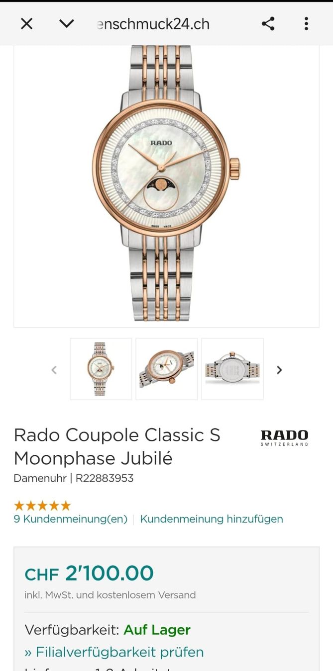 Rado Orologi: Rado Coupole Classic Moonphase Diamonds- New – Nuovo e nell'imballaggio originale da Herzogenbuchsee venduto da Neuwertiges1 4