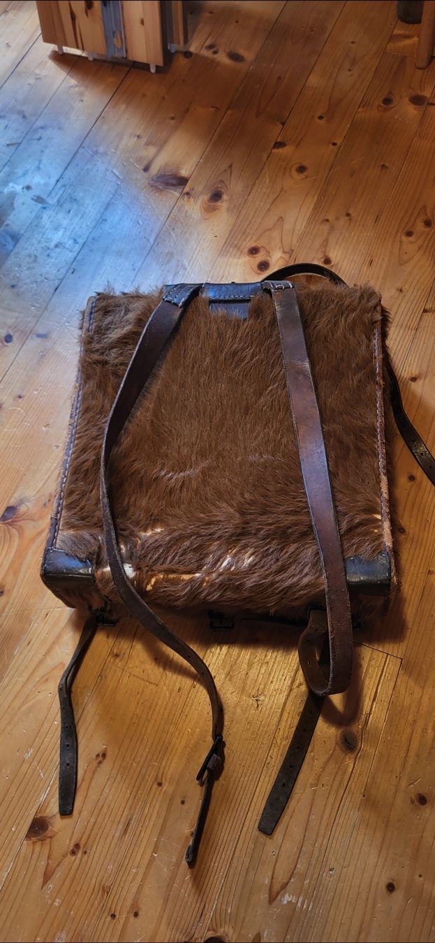 Schweizer Armee Zaini: Antiker Schweizer Armee Tornister Haaraff Fellrucksack Affe – Usato da Boppelsen venduto da Firebird79