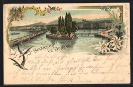 Litho Geneve, Blick über den See zum Or