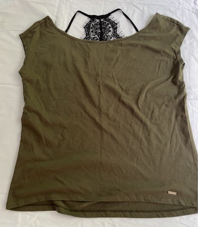 Top Mohito -verde oliva con pizzo nero-tg M-L-Chic