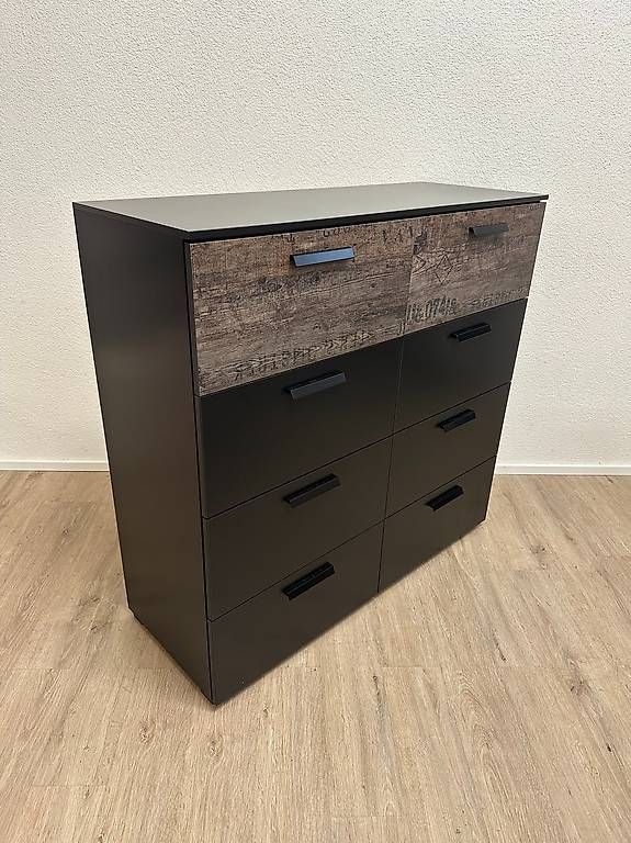 Cassettiere: Moderne Kommode mit 8 Schubladen in Schwarz und Holzoptik – Usato da Obernau venduto da Arche_Noah_Brocki 1