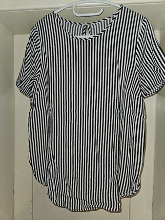 Damen Kurzarm Bluse schwarz weiss gestreift