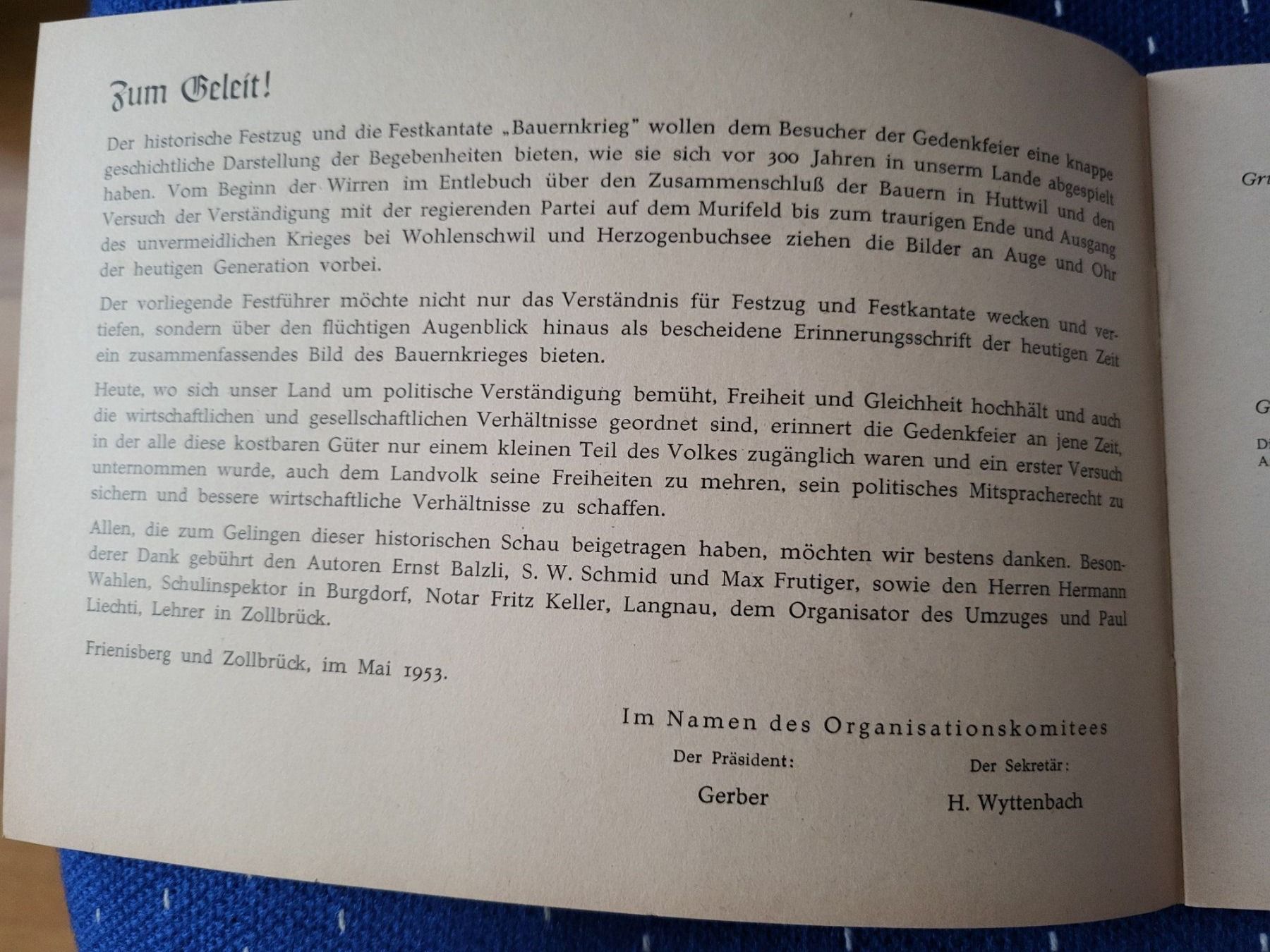 Dokumente: Festführer, 1653/1953, Historischer Umzug, Festprogramm – Gebraucht aus Langnau i. E. von Foodmaster 2