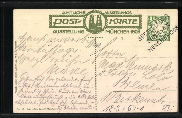 Cancelleria postale: München, Ausstellung 1908, Münchner Ki – Usato da Berlin venduto da bartko-reher 1