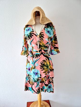 KLEID DRESS SOMMERKLEID M L PURPLE WICKELKLEID TOP ZU JACKE