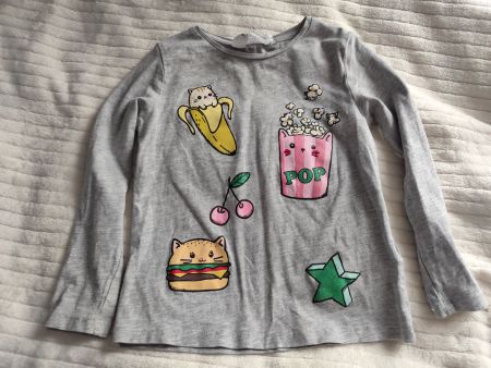 Langarmshirt grau Süßen 😻🍿Motiven Prints🍔⭐ H&M 98/104🍌