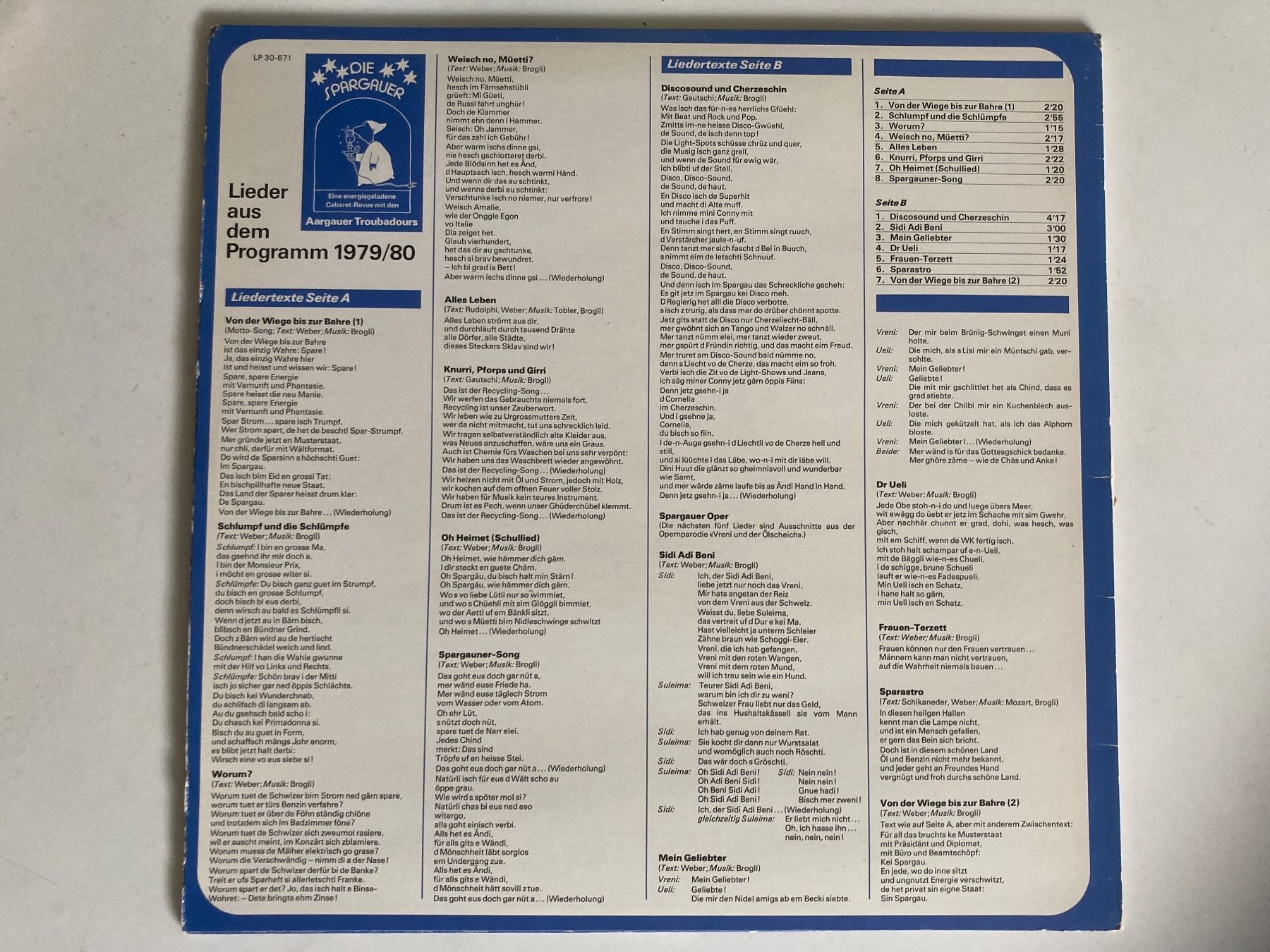 Schallplatten: Die Spargauer - Aargauer Troubadours – Gebraucht aus Zürich von Chaeffeler 1