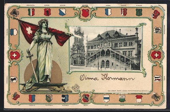 Ansichtskarten: Litho Bern, Rathaus, Kämpferin mit Schw – Gebraucht aus Berlin von bartko-reher