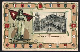 Litho Bern, Rathaus, Kämpferin mit Schw