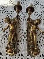 Paar Messing Wandleuchter Kerzenhalter Mit Angel Putti 4 Kg