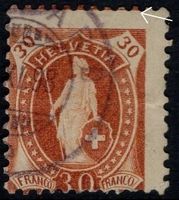 MA66) 68, Stehende Helvetia, Abart Extreme Verzähnung Lp