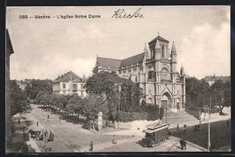 Geneve, L'eglise Notre Dame, Strassenbah