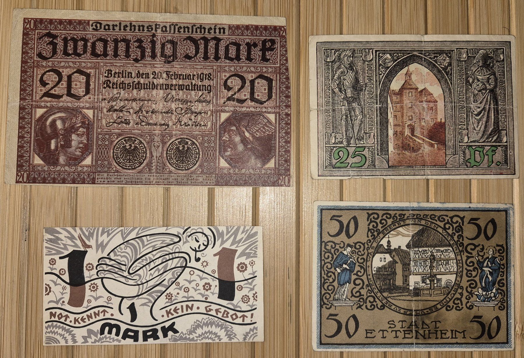 Banknoten: 4 seltene, deutsche Banknoten, antik – Gebraucht aus Basel von Kurioses