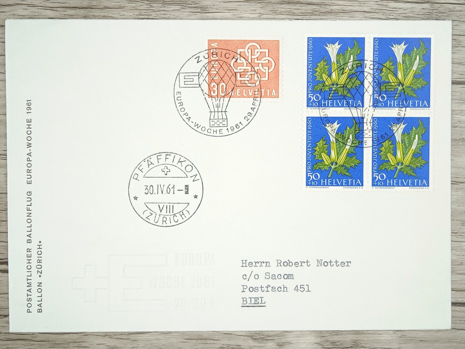 Tutti i francobolli: TR07 Enveloppe + Timbre Suisse 1961 – Usato da Cousset venduto da Patrick_Collections