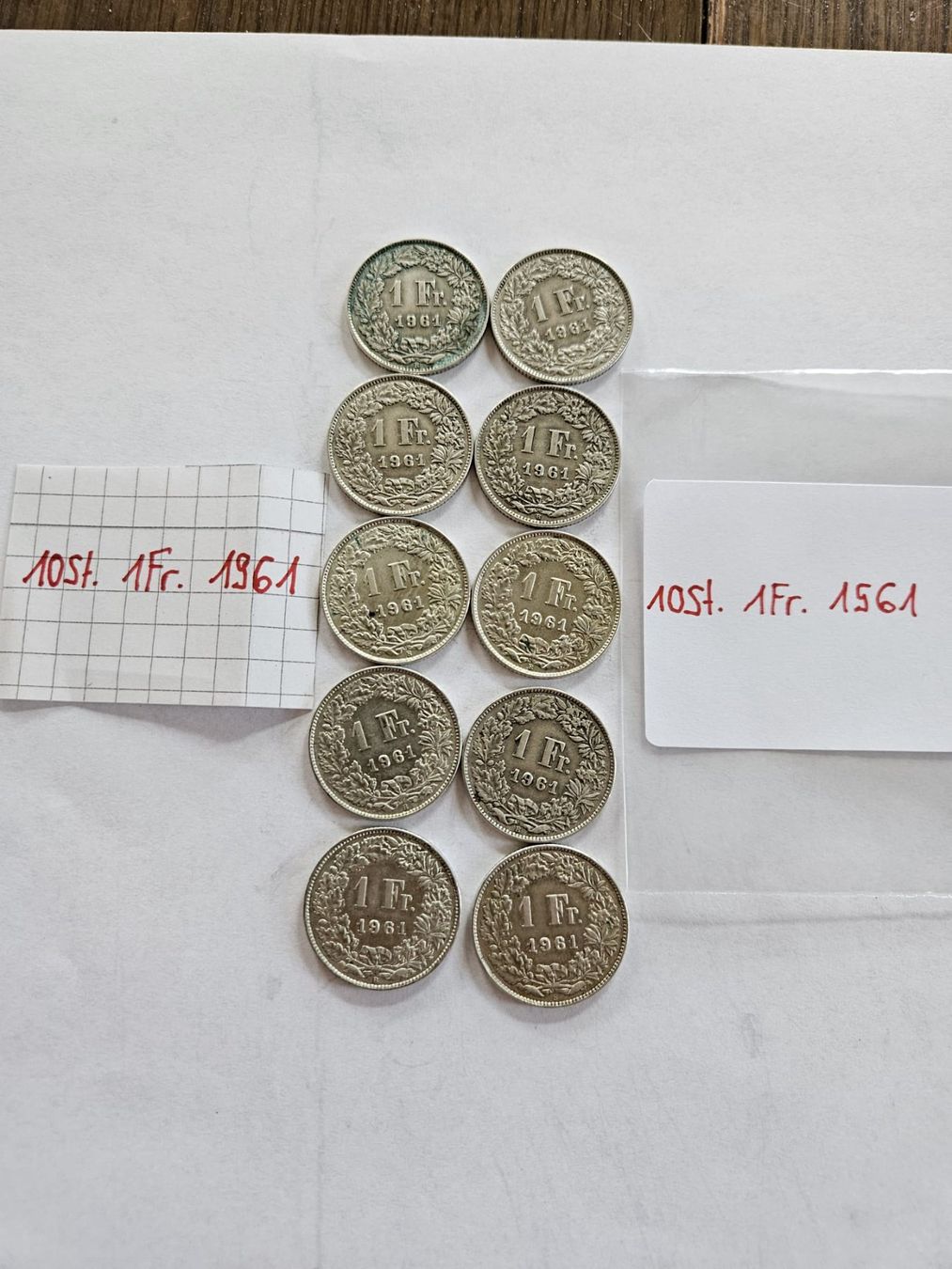 Tutti le monete: Einfränkler Set 10  Stück 1961 – Usato da Grächen venduto da Hel7890