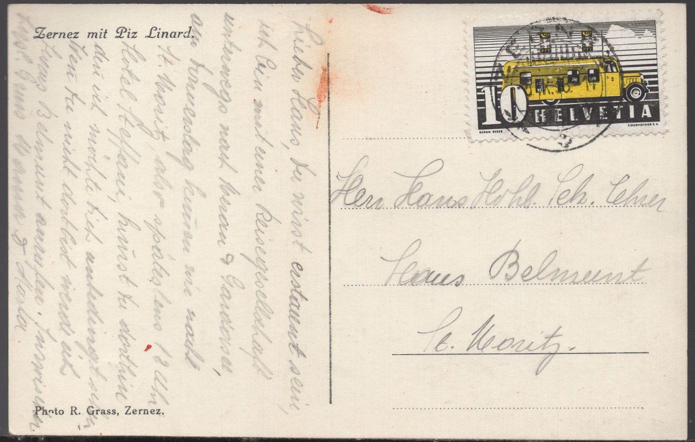Cartoline postali: Zernez mit Piz Linard   1938 – Usato da Aarau venduto da kufi44 2