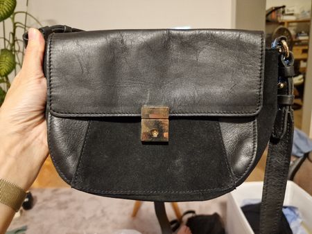 Kiomi Ledertasche schwarz Wildleder Handtasche Umhängetasche