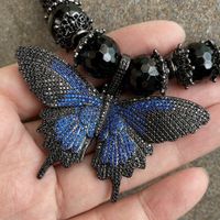 Blau Tigerauge Schmetterling Onyx Kette Collier Oeil Tigre
