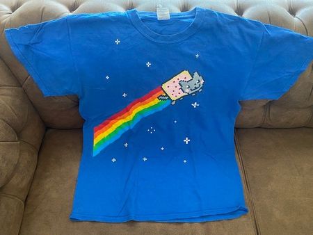 VINTAGE T-shirt bleu Nyan Cat arc-en-ciel grandeur L