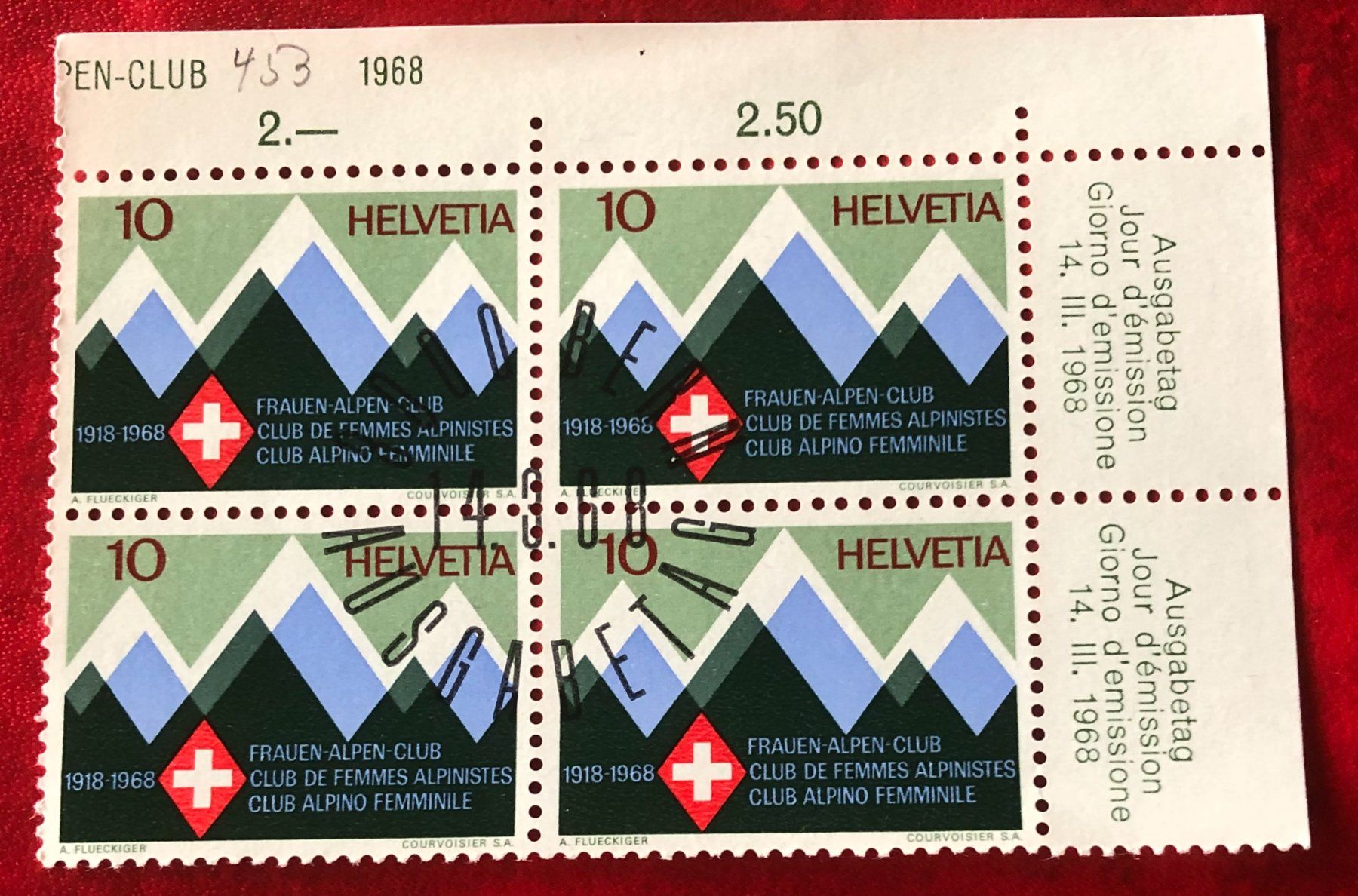 Tutti i francobolli: 4 er Block Nr.453 mit Stempel Bern    – Usato da Aarau venduto da Billa007