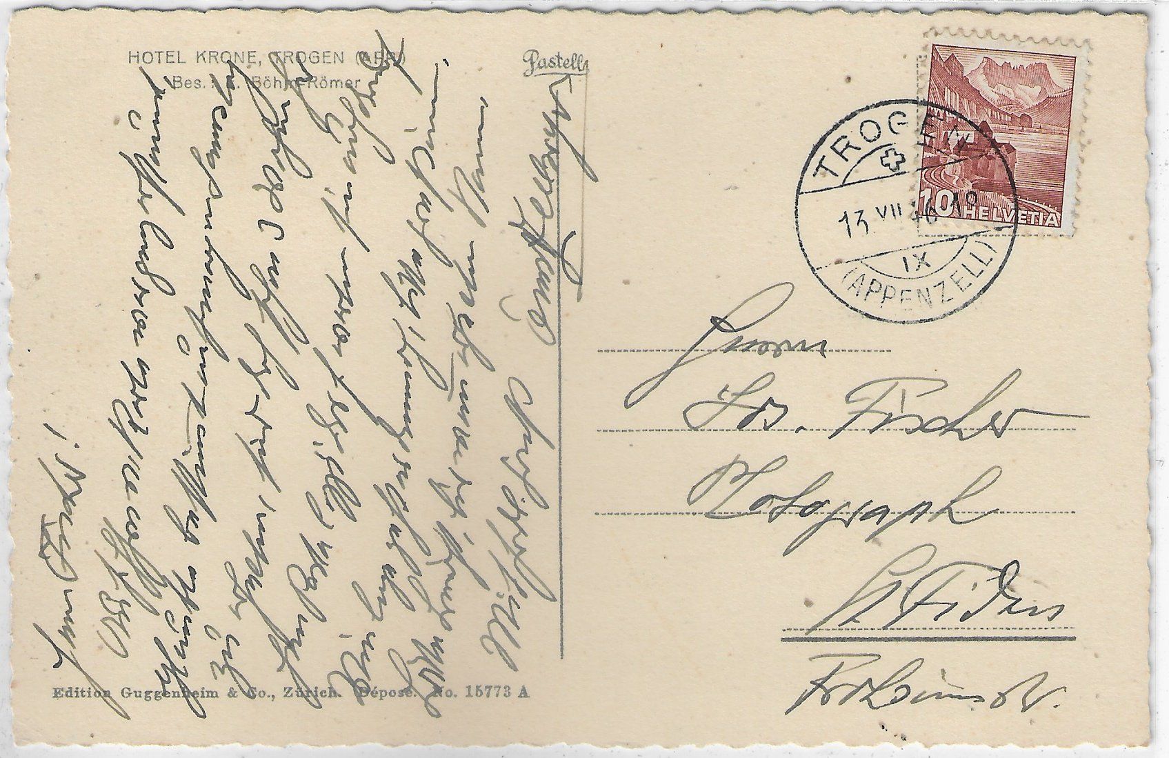 Cartoline postali: Trogen - Hotel Krone – Usato da Ettingen venduto da Kartenplanet 1