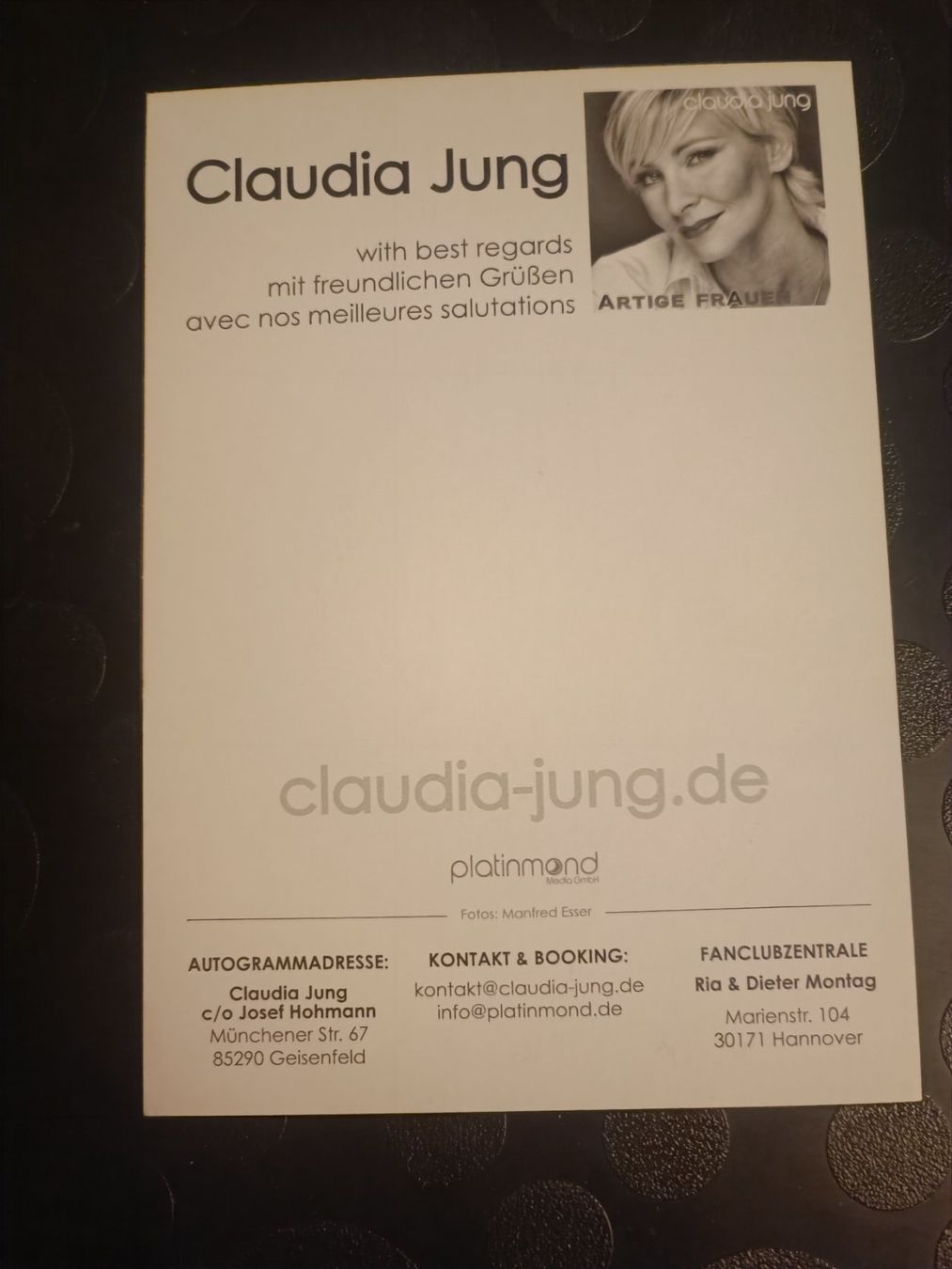 Autografi: Claudia Jung - Autogrammekarte - handsigniert – Usato da Menziken venduto da Artographs 1