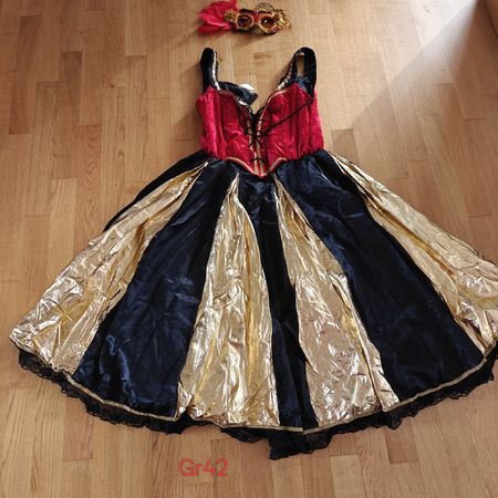 Kostüm Kleid Damen Grösse 42 mit Maske rotgold