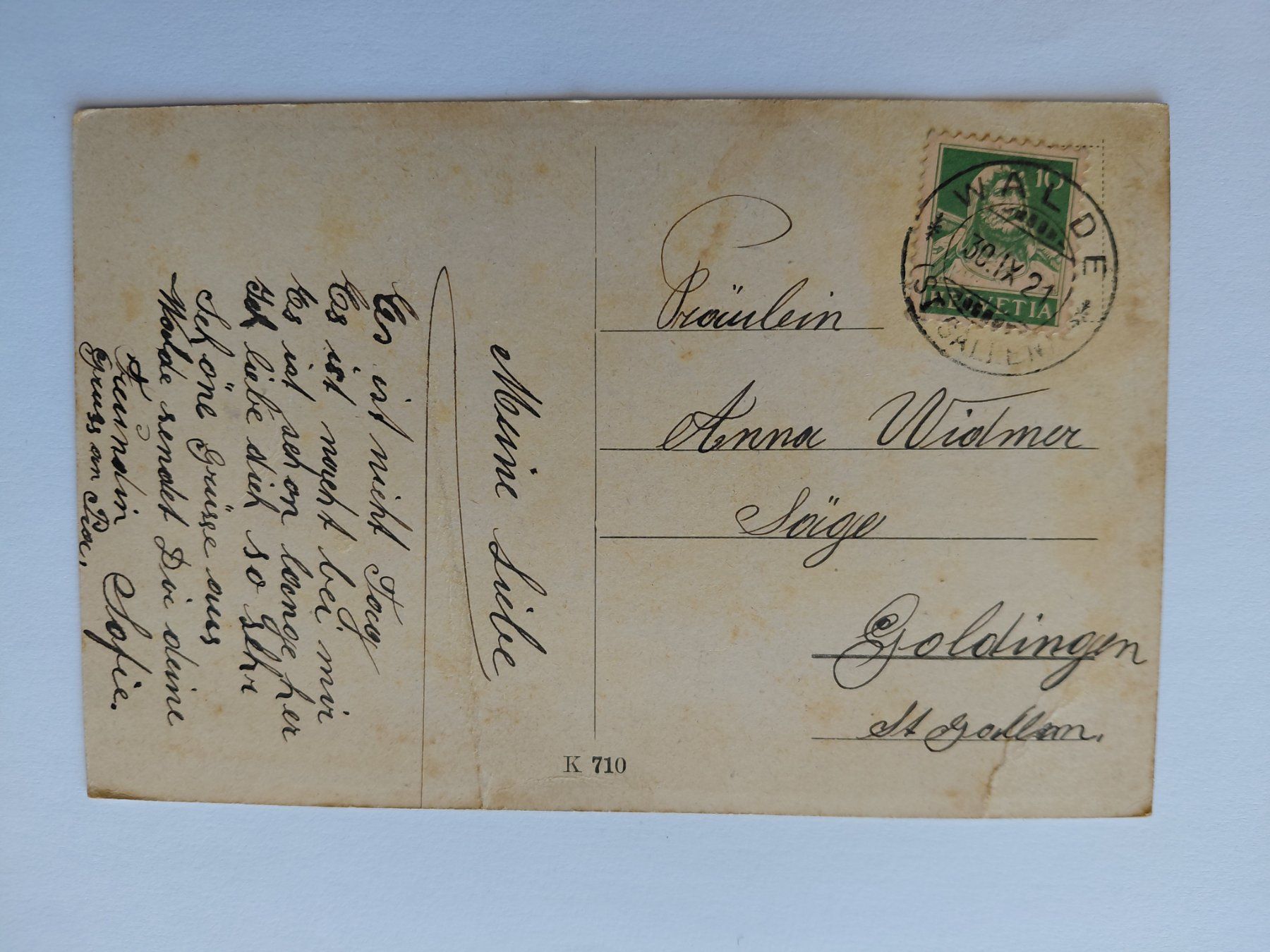 Ansichtskarten: Alte Ansichtskarte, "Harmonie", Rarität! 1921 – Gebraucht aus Wattwil von yburgler 1