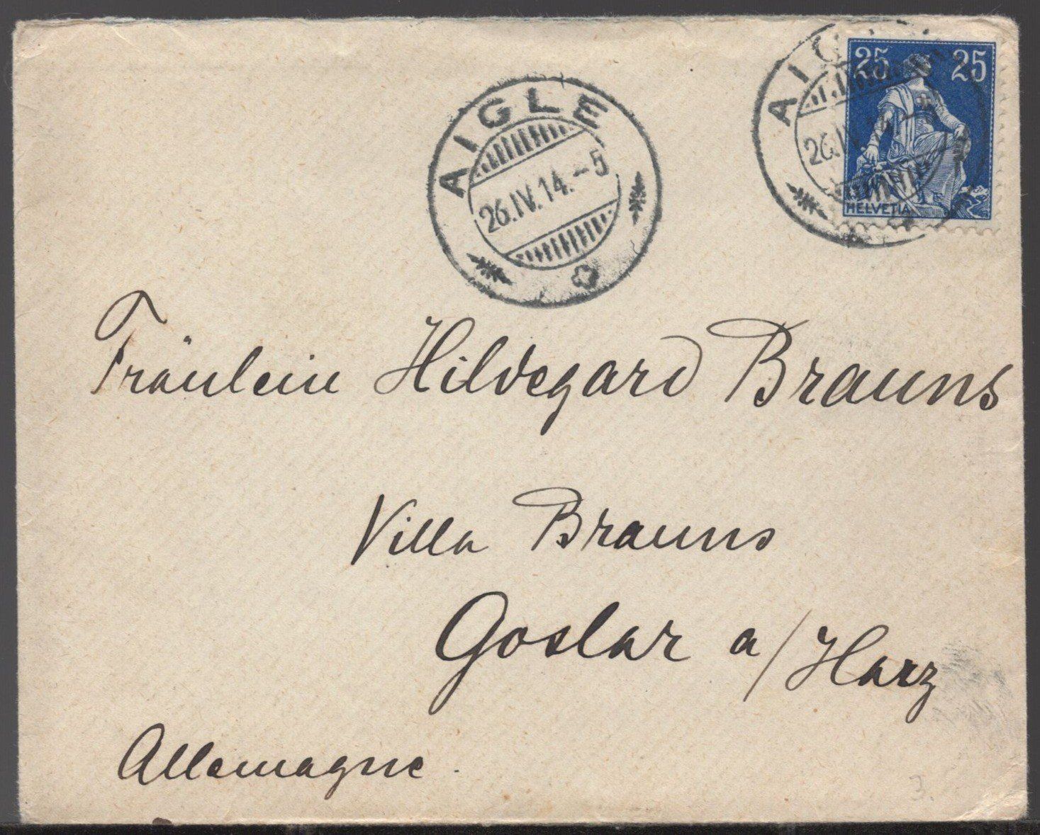Tutti i francobolli: AIGLE,  26.IV.14  nach GOSLAR  /  Harz – Usato da Aarau venduto da kufi44