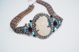 Vintage Choker Kamee Strass Statement Halsband Handarbeit
