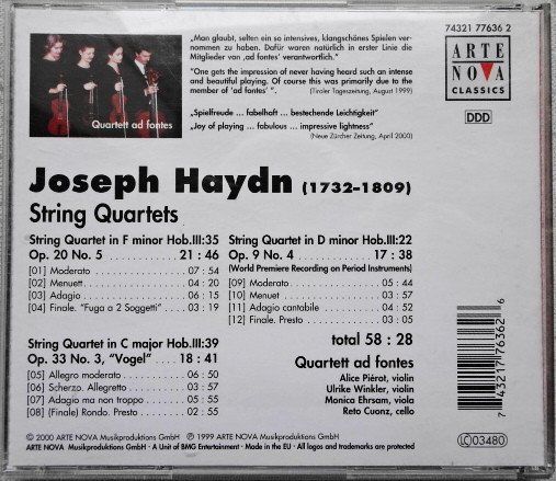 CD: Joseph Haydn, Quartett ad fontes– String Quartets, F5 – Usato da Sessa venduto da fraenklishop 1