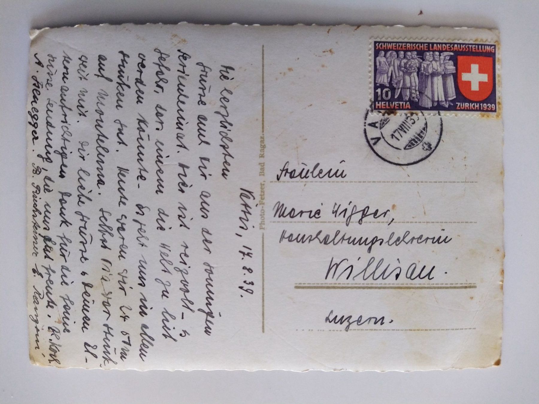 Ansichtskarten: Alte Ansichtskarte Vättis mit Häuser , Sardonamassiv, 1939, – Gebraucht aus Ohmstal von Lebensfreude05 1