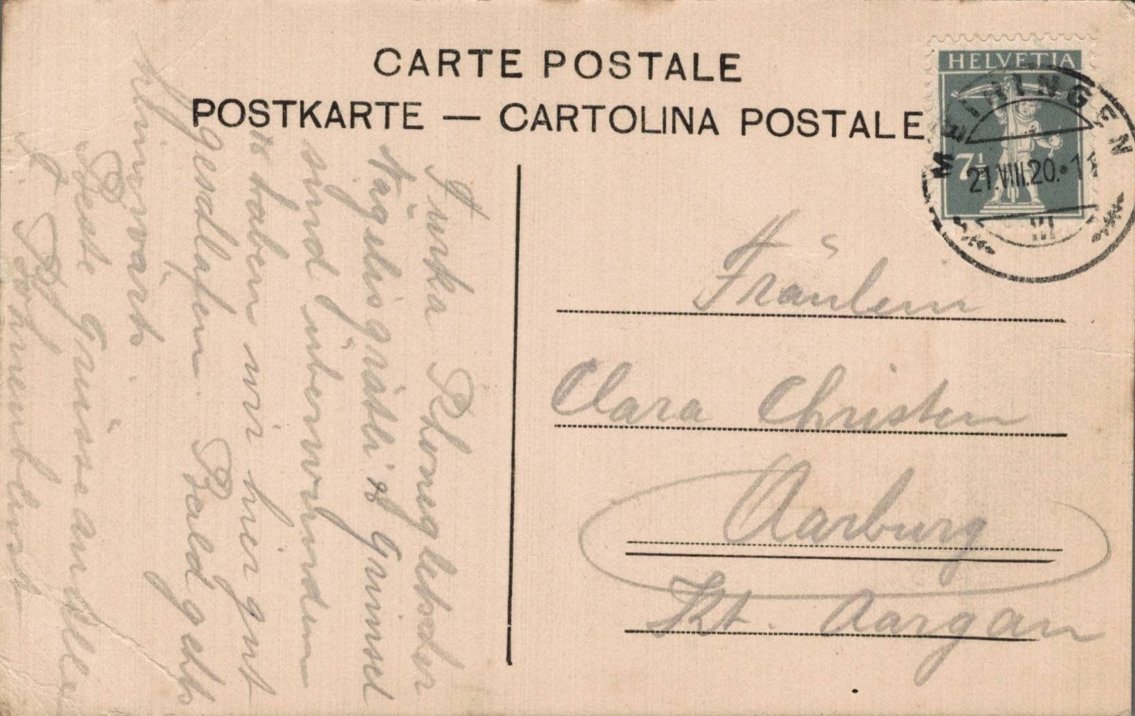 Cartoline postali: Reichenbachfall Hotel & Bahn, Meiringen, 1920 – Usato da Luzern venduto da Kartenansicht 1
