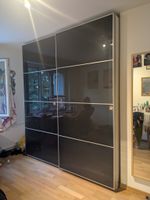 Sliding door wardrobe black glass aluminium frame wide
