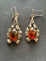 pendentifs oreilles ambre et argents 925- avec poinÇ0n