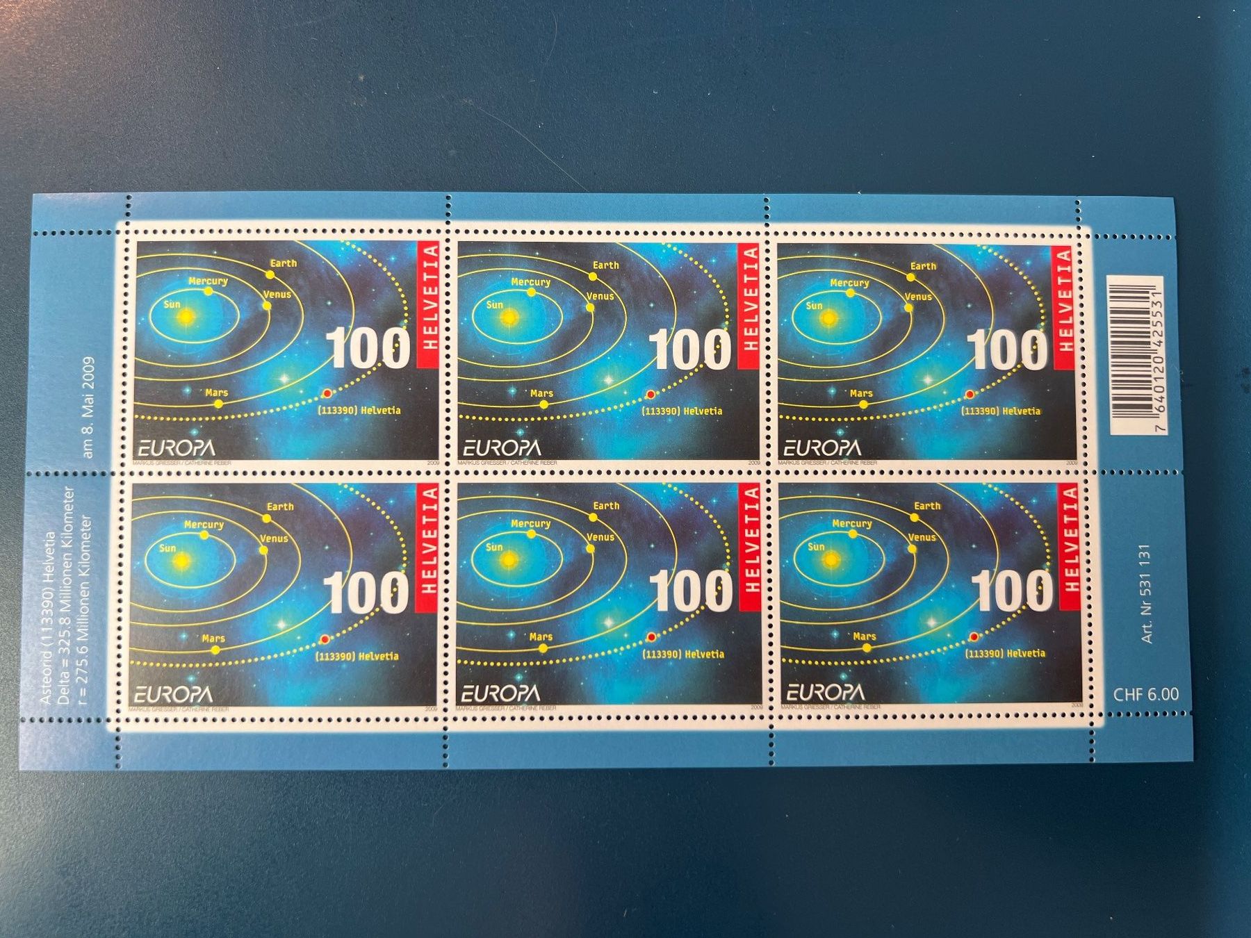 Tutti i francobolli: 1 Bogen, Asteorid, 2009, postfrisch, FW Fr. 6.-- – Nuovo (secondo la descrizione) da Oberhasli venduto da Sicurezza