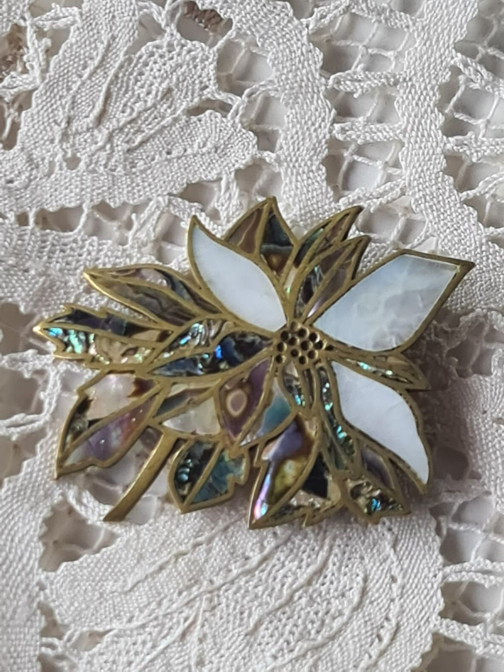 Broschen & Nadeln: Vintage Brosche. Abalone Shell Inlay Silber Messing Mexico – Gebraucht aus Münchenbuchsee von babilibern