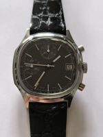 Vintage Chronograph Herrenuhr, Lederarmband, Schwarz/Silber