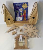 Holz Bastelset Vogelhäuser + Futterstation + Margarite