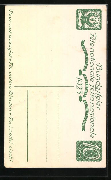 Cartoline postali: Schweizer Bundesfeier 1923, Portrait ein – Usato da Berlin venduto da bartko-reher 1