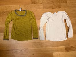 2 Engel Woll-Seide Shirts Gr. 116 (gelb gestreift + weiss)