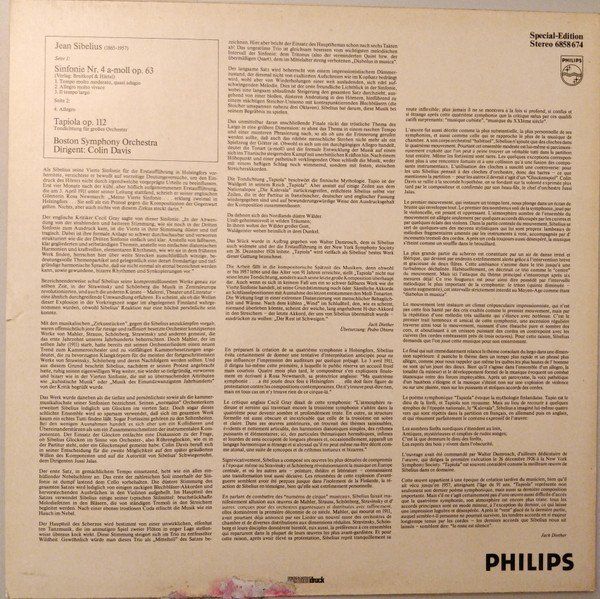 Dischi in vinile: Sibelius/Boston SO/Davis: Symphony No. 4 / "Tapiola" LP – Usato da Steinhausen venduto da Vilivinili 1