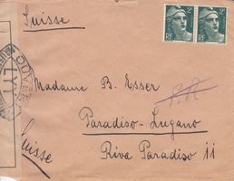 Zensurpost Frankreich - Lugano 1945